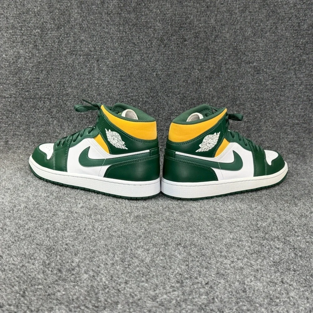 Jordan 1 Mid Shoes Men's 9.5 Green Yellow Sonics Retro Athletic Sneakers